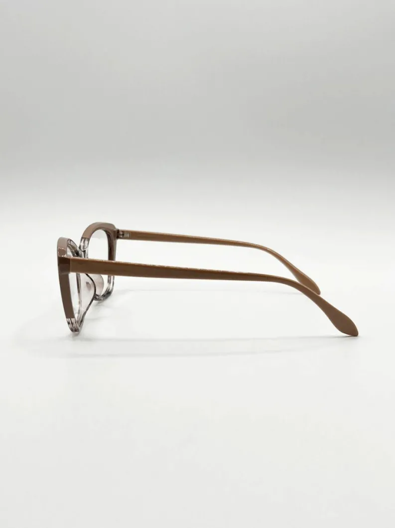 Sunglasses*SVNX pink and Animal print Clear Lens Glasses Nude