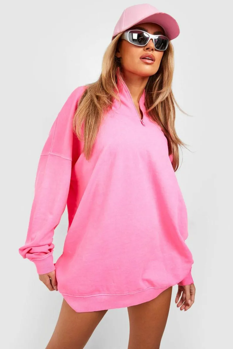 Sweatshirts|Hoodies & Sweatshirts*boohoo Ny Back Print Half Zip Oversized Sweatshirt neon-pink