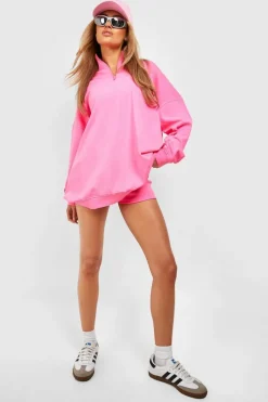 Sweatshirts|Hoodies & Sweatshirts*boohoo Ny Back Print Half Zip Oversized Sweatshirt neon-pink