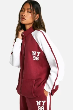 Sweatshirts|Tracksuits*boohoo NY Colour Block Zip Through Bomber Sweatshirt burgundy