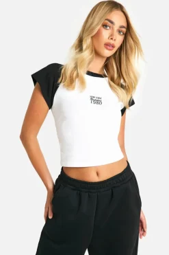 Long Sleeve Tops*boohoo NY Manhattan Printed Jersey Raglan Top white