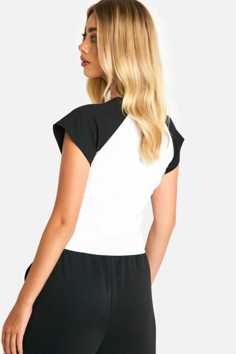 Long Sleeve Tops*boohoo NY Manhattan Printed Jersey Raglan Top white