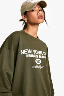 Sweatshirts|Hoodies & Sweatshirts*boohoo NYC Brooklyn Borough Oversized Sweatshirt olive