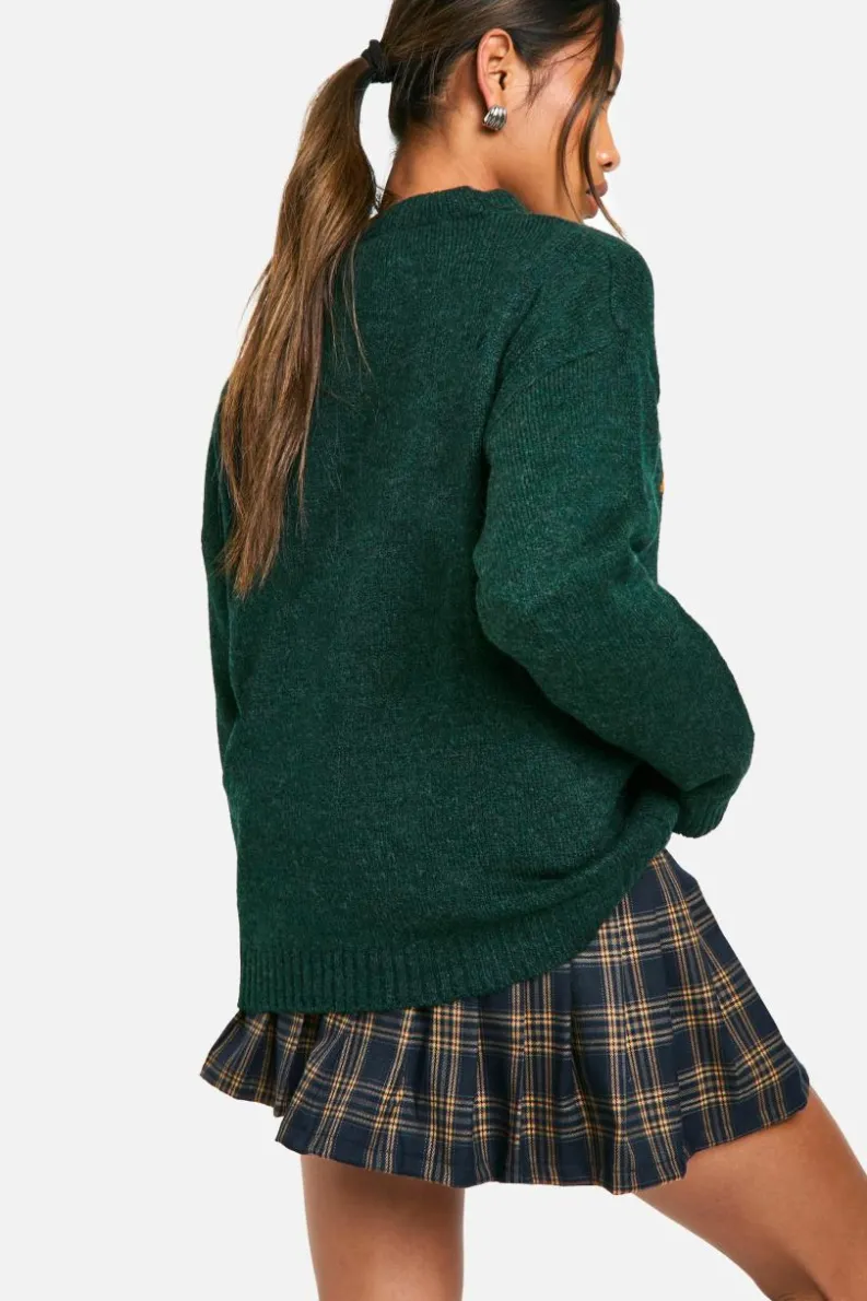 Oversized Jumpers*boohoo Nyc Oversized Knitted Crew Neck Jumper bottle green