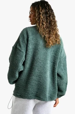 Sweatshirts|Hoodies & Sweatshirts*boohoo Nylon Detail Half Zip Oversized Borg Sweatshirt khaki