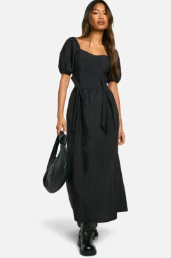 Smock Dresses|Midi Dresses*boohoo Nylon Puff Sleeve Midi Dress black