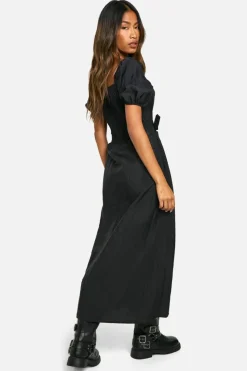 Smock Dresses|Midi Dresses*boohoo Nylon Puff Sleeve Midi Dress black