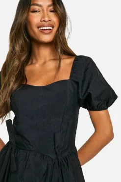 Smock Dresses|Midi Dresses*boohoo Nylon Puff Sleeve Midi Dress black