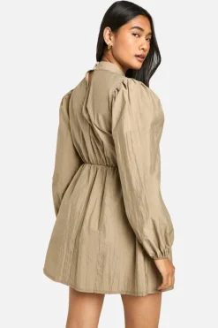 Smock Dresses*boohoo Nylon Puff Sleeve Smock Dress taupe