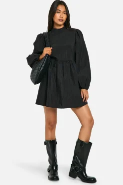 Smock Dresses*boohoo Nylon Puff Sleeve Smock Dress black