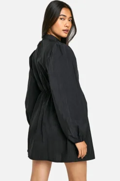 Smock Dresses*boohoo Nylon Puff Sleeve Smock Dress black