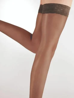 Tights & Socks|Tights & Socks*Pretty Polly Nylons 10 Denier Lace Top Hold Ups - Mid Grey