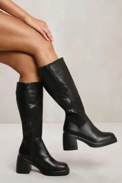 Chunky Boots|Heeled Boots*Where's That From Nyra' Below Knee Boot With Chunky Heel Black