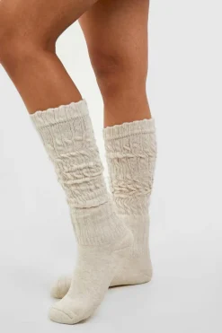 Tights & Socks|Tights & Socks*boohoo Oatmeal Knitted Slouchy Socks beige