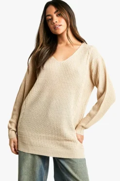 Oversized Jumpers|Jumpers*boohoo V Neck Oversized Jumper oatmeal