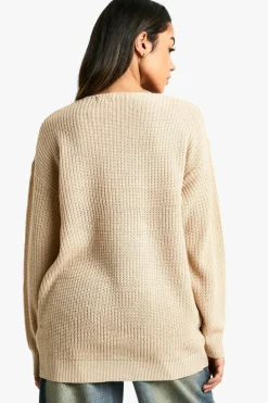 Oversized Jumpers|Jumpers*boohoo V Neck Oversized Jumper oatmeal