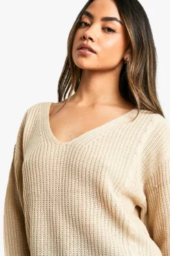 Oversized Jumpers|Jumpers*boohoo V Neck Oversized Jumper oatmeal