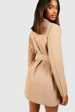 Blazer Dresses|Mini Dresses*boohoo Obi Tie Waist Blazer Dress soft beige