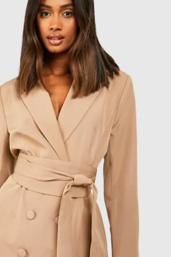 Blazer Dresses|Mini Dresses*boohoo Obi Tie Waist Blazer Dress soft beige