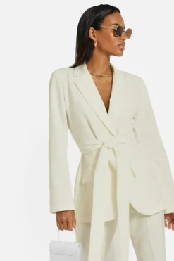 Up To 80% Off Winter Warmers|Suits & Tailoring*boohoo Obi Tie Waist Tailored Blazer cream