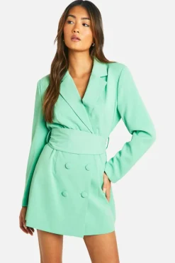 Blazer Dresses*boohoo Obi Tie Waist Tailored Blazer Dress emerald