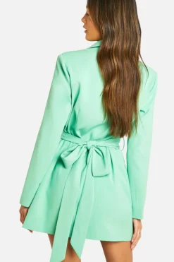Blazer Dresses*boohoo Obi Tie Waist Tailored Blazer Dress emerald