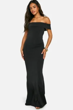 Bodycon Dresses*boohoo Off Shoulder Ruched Back Slinky Maxi Dress black