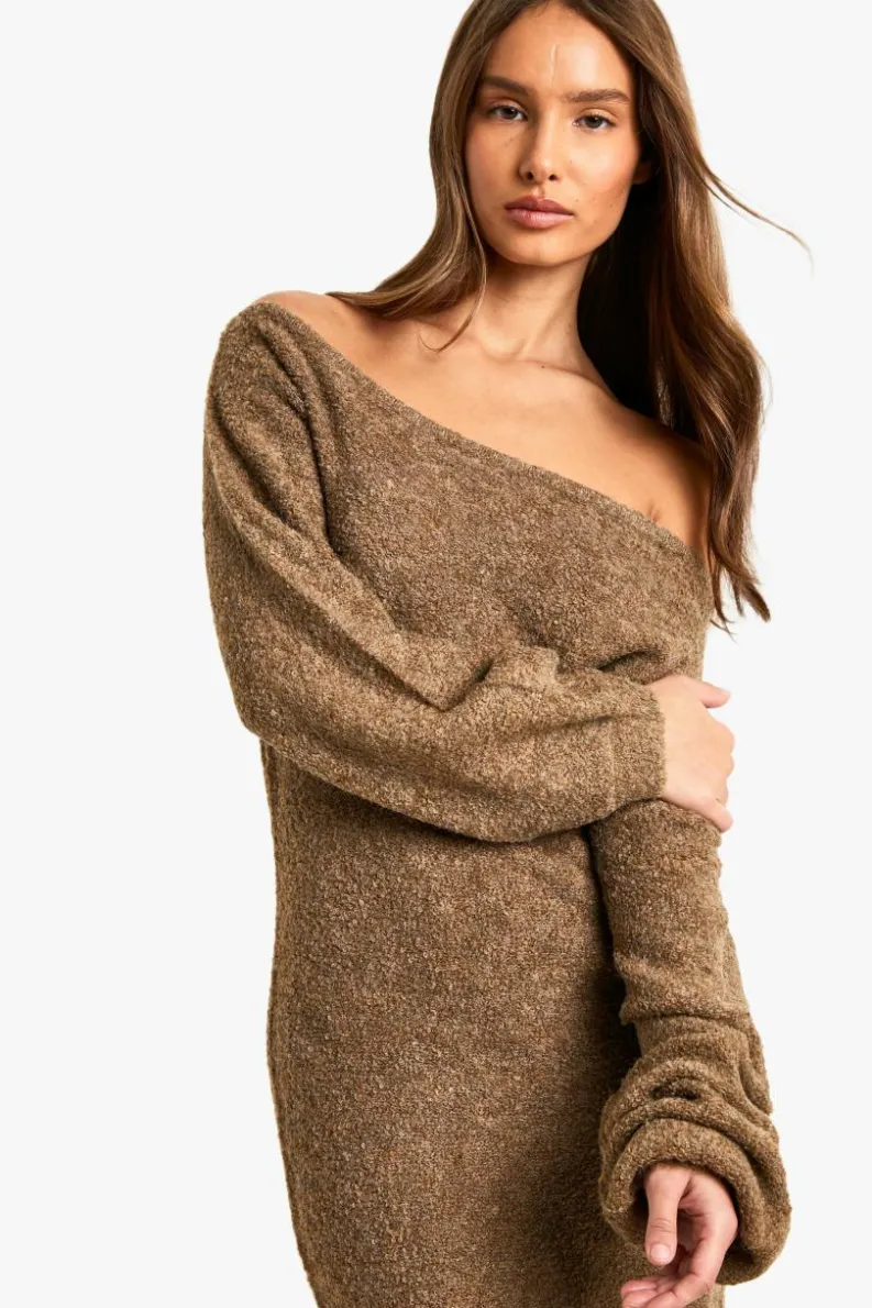 Maxi Dresses|Jumper Dresses*boohoo Off The Shoulder Borg Knitted Maxi Dress camel