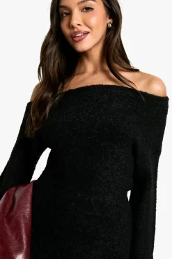 Jumper Dresses|Jumper Dresses*boohoo Off The Shoulder Borg Knitted Maxi Dress black