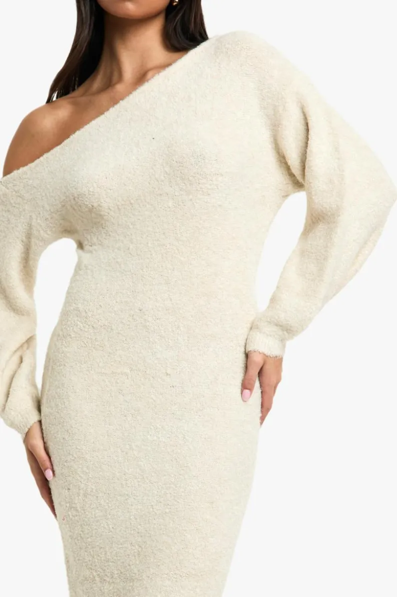 Maxi Dresses|Jumper Dresses*boohoo Off The Shoulder Borg Knitted Maxi Dress cream