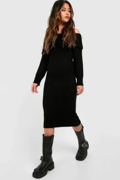 Jumper Dresses|Jumper Dresses*boohoo Off The Shoulder Jumper Dress black