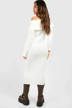 Jumper Dresses|Jumper Dresses*boohoo Off The Shoulder Jumper Dress ecru