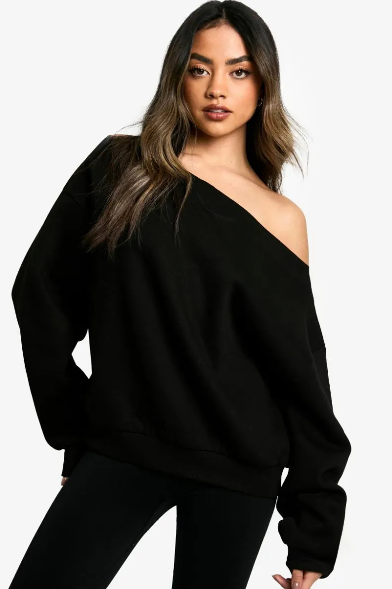 Sweatshirts|Hoodies & Sweatshirts*boohoo Off the shoulder sweatshirt black