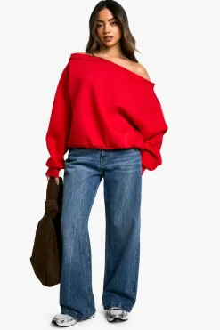 Sweatshirts|Hoodies & Sweatshirts*boohoo Off the shoulder sweatshirt red