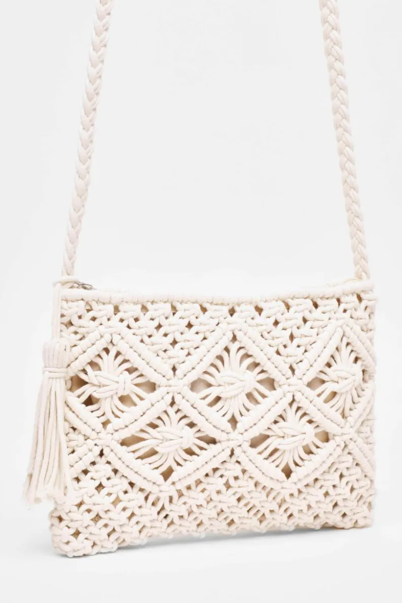 Cross-Body Bags|Handbags*Quiz Crochet Cross Body Bag Off White