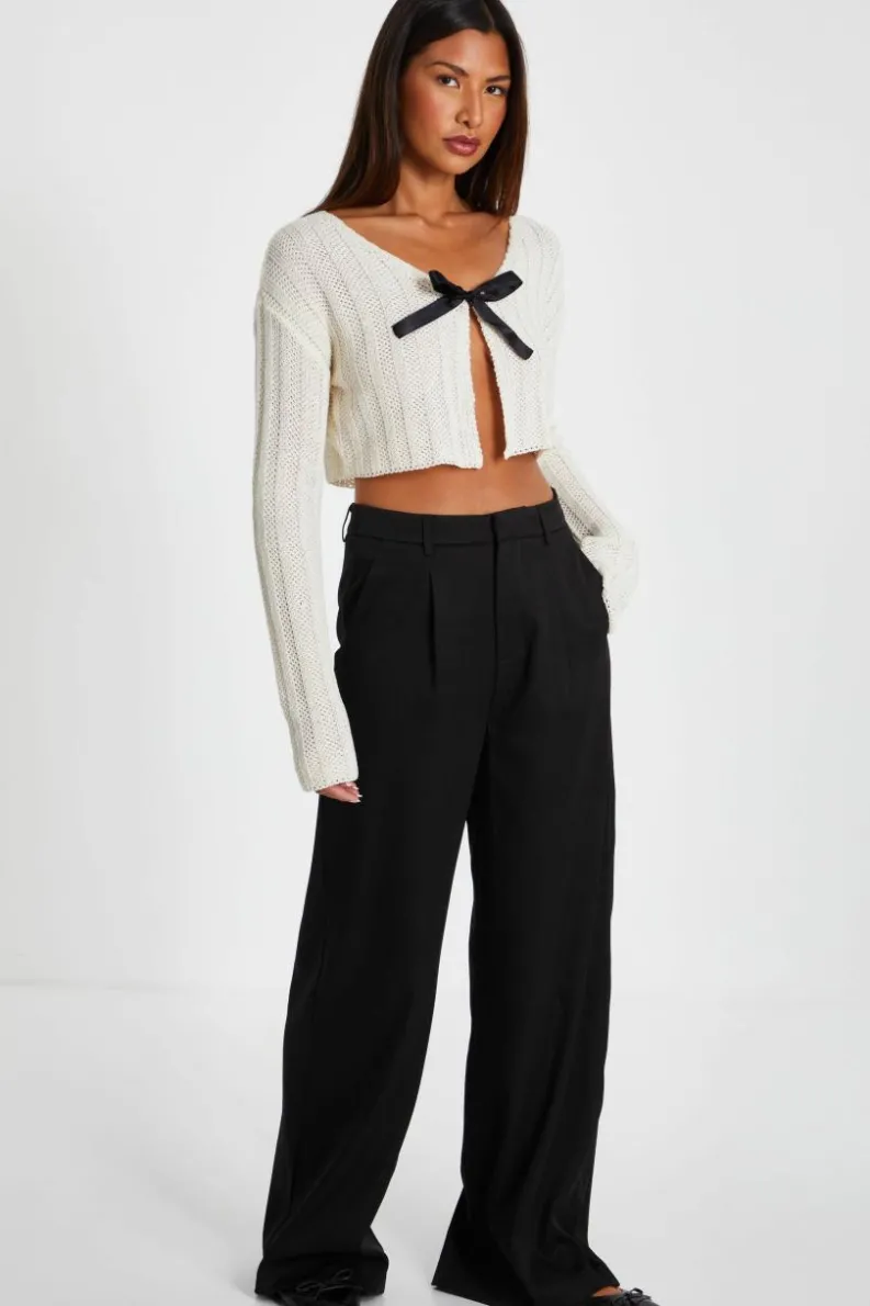 Cardigans*Quiz Crochet Knit Tie Cardigan Off White