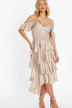 Midi Dresses*Quiz Drop Shoulder Tiered Midi Dress Off White