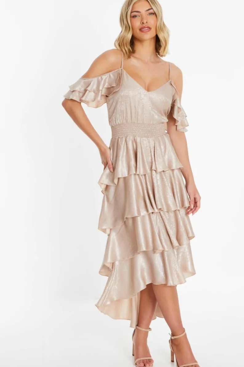 Midi Dresses*Quiz Drop Shoulder Tiered Midi Dress Off White
