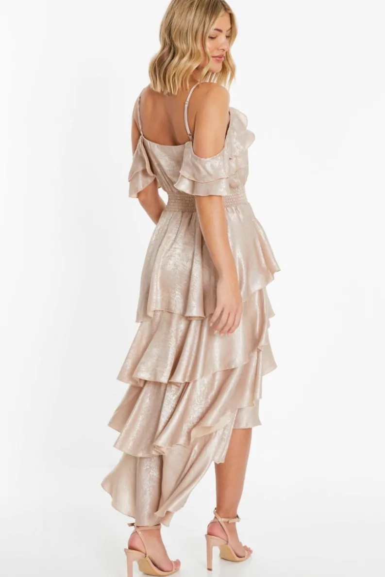 Midi Dresses*Quiz Drop Shoulder Tiered Midi Dress Off White