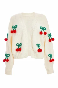 Cardigans*Quiz Knit Cherry Detail Cardigan Off White