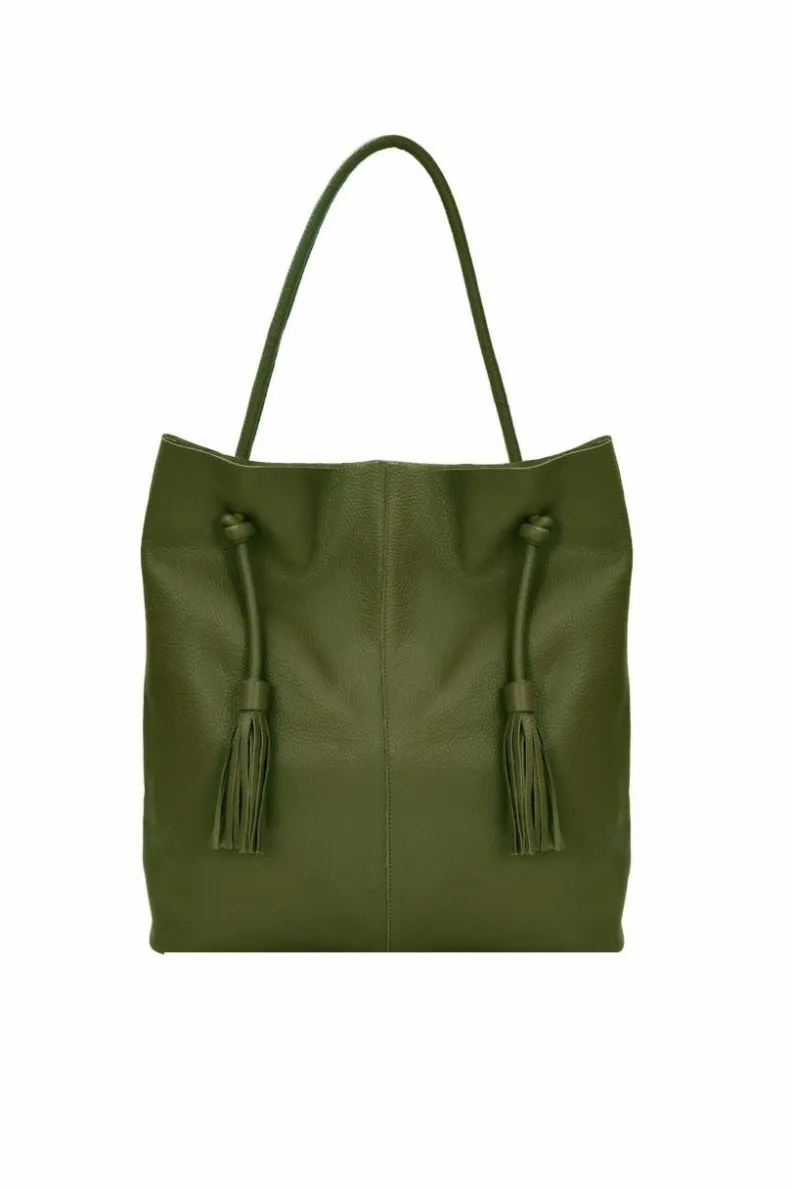 Shoulder Bags*Sostter Olive Drawcord Leather Hobo Shoulder Bag Green