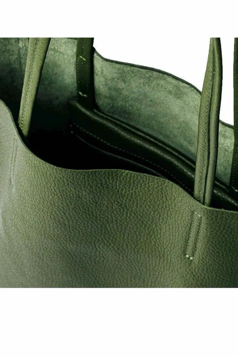 Tote Bags*Sostter Pebbled Leather Tote Shopper | BAIRI Olive