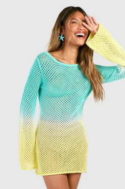 Jumper Dresses|Jumper Dresses*boohoo Ombre Crochet Boat Neck Knitted Mini Dress blue