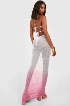 Jumper Dresses|Jumper Dresses*boohoo Ombre Crochet Halterneck Maxi Dress hot pink