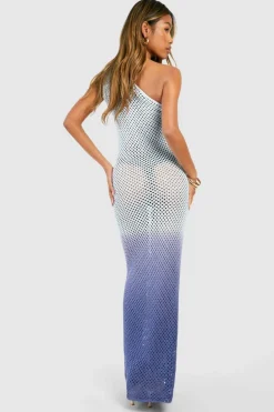 Jumper Dresses|Jumper Dresses*boohoo Ombre Crochet One Shoulder Knitted Maxi Dress blue