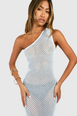 Jumper Dresses|Jumper Dresses*boohoo Ombre Crochet One Shoulder Knitted Maxi Dress blue