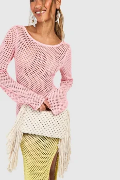 Jumper Dresses|Jumper Dresses*boohoo Ombre Crochet Scroop Back Knitted Maxi Dress pink