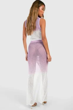 Cardigans*boohoo Ombre Crochet Waistcoat And Maxi Skirt Set lilac
