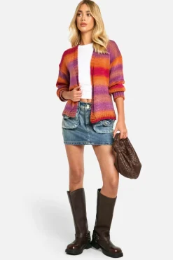 Cardigans*boohoo Ombre Knitted Slouchy Cropped Cardigan pink