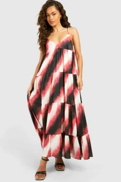 Smock Dresses*boohoo Ombre Print Bead Strappy Tiered Midaxi Dress pink